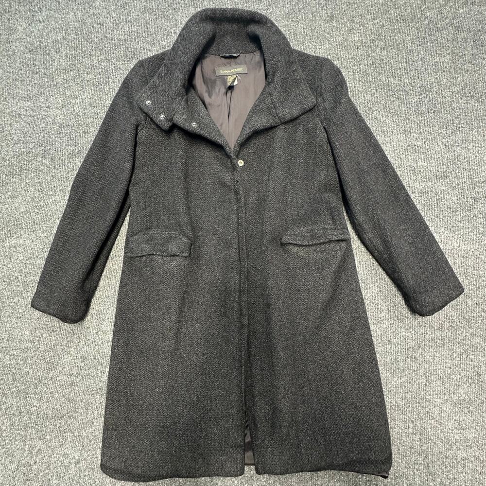 Banana Republic Womens Mock Neck Long Trench Coat Italy Made Wool Angora Blend S